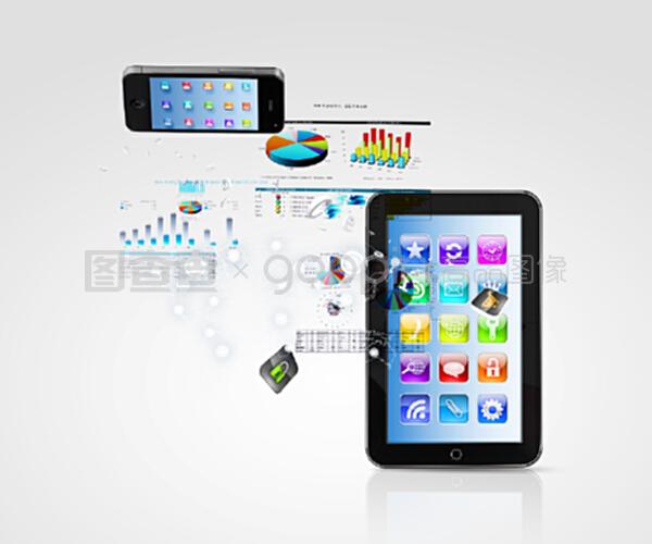 具有手機和高科技背景的現代通信技術說明